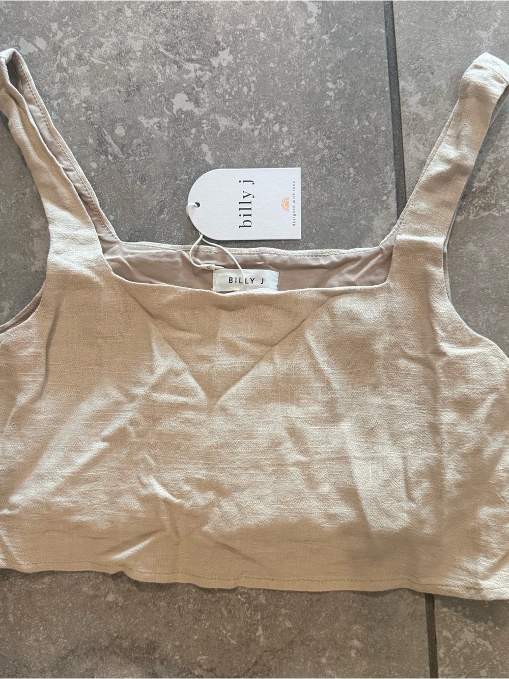 Billy J Square Neck Cropped Tank Top — Light Beige